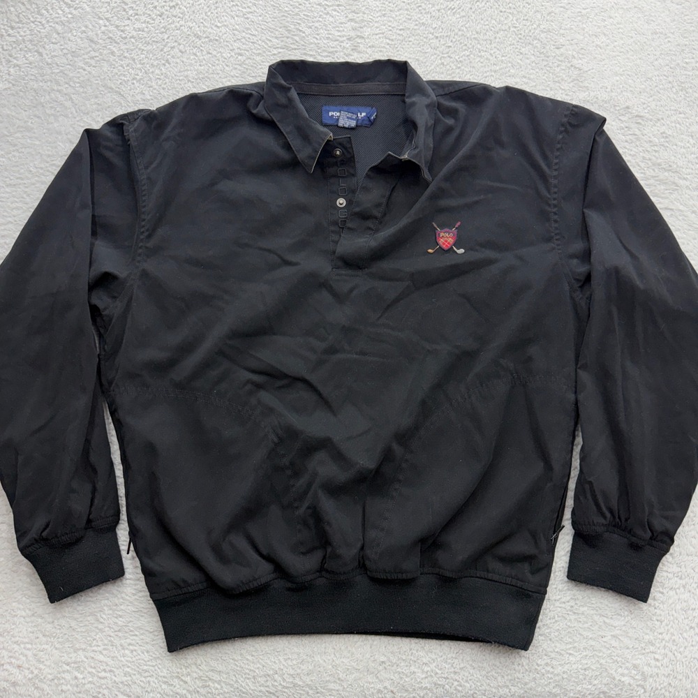 Polo Golf Ralph Lauren Mens Black Windbreaker Pullover Mesh Lined Size M Logo